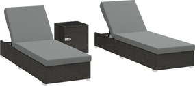 Outsunny Set 2 Șezlonguri de Grădină din Ratan cu Măsuță Laterală și Spătar Reglabil, 184x60x22 cm, Gri Închis | Aosom Romania