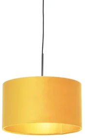Lampă suspendată cu abajur din catifea ocru cu auriu 35 cm - Combi