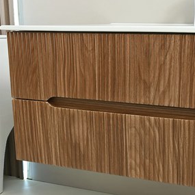 Mască de baie Trent 120 cu 1 chiuvetă ceramică și 2 sertare, stejar apus de soare