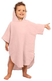 Prosop plaja - Poncho copii din muselina absorbanta Kidizi Light Pink