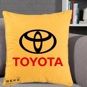 Perna Personalizata cu emblema Toyota, 40x40 cm, Galben, Husa Detasabila, Perna Inclusa, BEKZ®