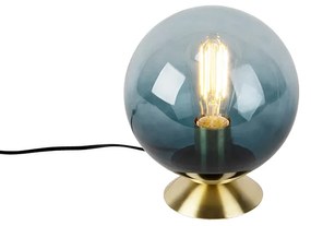 Lampă de masă Art Deco din alamă cu sticlă albastră ocean - Pallon