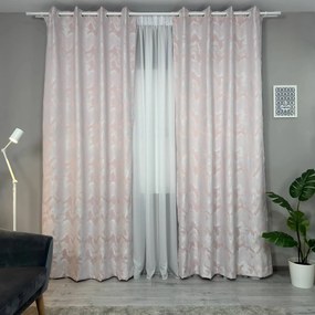 Set două Draperii (Opacitate 80%), Material tip Jacquard (Model texturat), Gata lucrate (Inele galerie), Culoare Roz pal + Gri deschis, Dimensiuni draperie 160x260 cm (x2), Brand Originalio