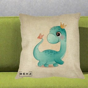 Perna Personalizata Dinozaur Bland Coroana Kawaii, 40x40 cm, Crem, Husa Detasabila, Perna Inclusa, BEKZ®
