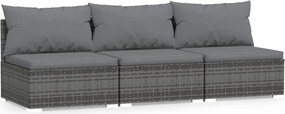 vidaXL Canapea cu 3 locuri, cu perne, gri, poliratan