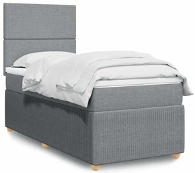 vidaXL Pat box spring cu saltea, gri deschis, 100x200 cm, textil