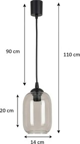 Brilagi - Pendul LED pe cablu R GLASS 1xE27/60W/230V Ø 14 cm negru/gri fumuriu
