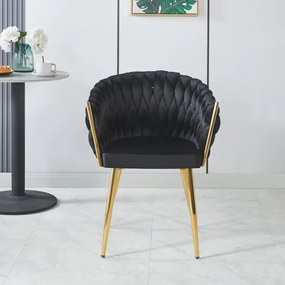 Scaun dining, catifea, cadru metalic, Negru/Auriu
