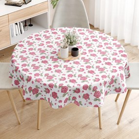 Goldea față de masă decorativă loneta - flori de hortensie roz - rotundă Ø 100 cm