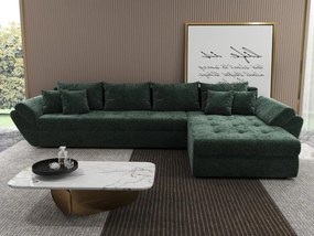 Colțar extensibil dumonde cu ladă de depozitare si sezut confortabil din spuma high-density, Loana XL Euphoria Verde II 335x185 cm