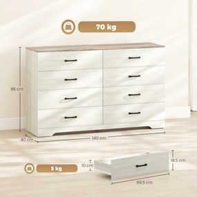 HOMCOM Comodă cu 8 Sertare pentru Dormitor, Modernă, cu Mânere, Spațioasă pentru Sufragerie, Cameră și Hol, 140x40x86 cm, Nuc și Gri Deschis | Aosom Romania
