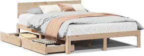 vidaXL Cadru de pat cu sertare, 135x190 cm, lemn masiv de pin
