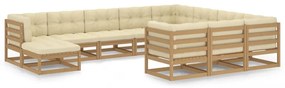 3077087 vidaXL Set mobilier grădină cu perne, 11 piese, maro, lemn masiv pin