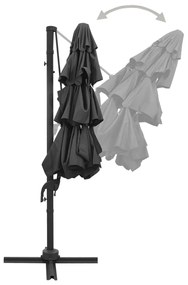 Umbrelă de soare 4 niveluri, stâlp de aluminiu, antracit, 3x3 m
