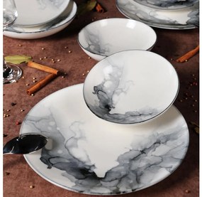 Set de veselă, 24 piese, alb/negru, porțelan