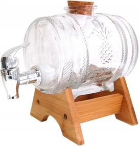 Damigeana tip butoi de sticla cu robinet si suport, capacitate 1L