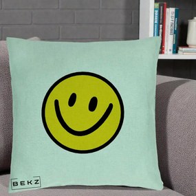 Perna Decorativa Smiley Face Galben Clasic, 40x40 cm, Verde Menta, Husa Detasabila, Perna Inclusa, BEKZ®