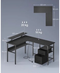 Birou cu iluminare integrată SOLEA-X, maro/negru
