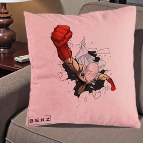 Perna Personalizata One Punch Man Saitama Pumn, 40x40 cm, Roz, Husa Detasabila, Perna Inclusa, BEKZ®