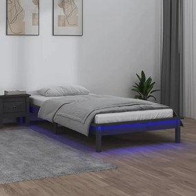 Cadru de pat cu LED, gri, 90x200 cm, lemn masiv Gri, 90 x 200 cm