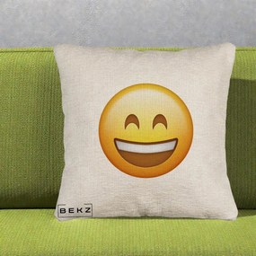 Perna Decorativa Emoji Zambet Mare, 40x40 cm, Bej Canapea, Husa Detasabila, Perna Inclusa, BEKZ®
