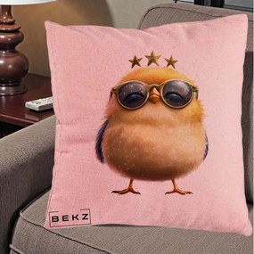 Perna Decorativa Pui Gold Star cu Ochelari Aurii, 40x40 cm, Roz, Husa Detasabila, Perna Inclusa, BEKZ®