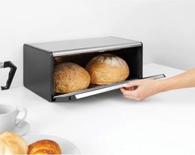 La mâna a doua: Cutie de paine Brabantia Fall Front 107852, 18 L, 46.5x25 cm, Montare lanaga perete, Fara amprenta, Inox/mat