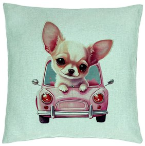 Perna Decorativa, Model Chihuahua Love, 40x40 cm, Verde Menta, Husa Detasabila, Burduf