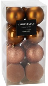 Set de 16 ornamente de Crăciun Festive Sparkles,auriu maro, diametru 8 cm, plastic, diam. 8 cm