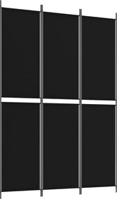 vidaXL Paravan de cameră cu 3 panouri, negru, 150x220 cm, textil