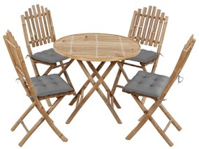 vidaXL Set mobilier de exterior pliabil, cu perne, 5 piese, bambus