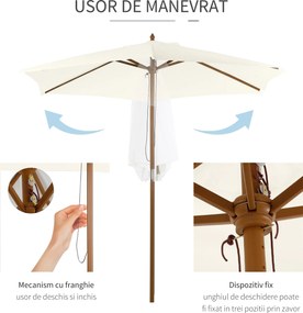 Outsunny Umbrelă Rotundă de Grădină din Bambus și Poliester 2.5x2.3m Crem/Alb | Aosom Romania