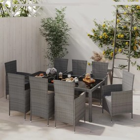 3094884 vidaXL Set mobilier de grădină cu perne, 9 piese, gri, poliratan