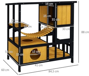 PawHut Casa pentru Pisici Colibă pentru Pisici Casa pentru Pisici, rezistentă la intemperii, 1 rampă, 1 platformă, 84,5 x 60 x 88 cm, Verde + Natural | Aosom Romania