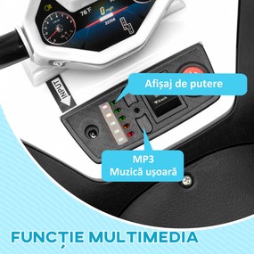 AIYAPLAY ATV Electric pentru Copii 12V cu 2 Motoare, Suspensii, Faruri LED, MP3, 37-60 Luni, Interior Exterior, Alb | Aosom Romania
