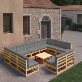 3077219 vidaXL Set mobilier grădină cu perne, 10 piese, lemn masiv de pin