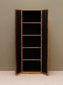 Bibliotecă cu uși vintage din lemn de mango, maro, cu 4 rafturi, 2 uși cu oglinzi antichizate și model geometric, 195 x 60 x 33 cm, „Odette”