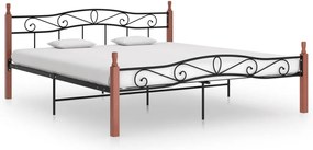 vidaXL Cadru de pat, negru, 200x200 cm, metal și lemn masiv de stejar