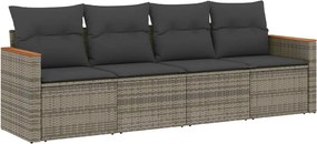 vidaXL Set canapea de grădină cu perne, 4 piese, gri, poliratan