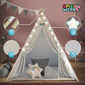 Spielwerk Cort tip teepee pentru copii JULIUS, 120x120x160cm, alb/gri