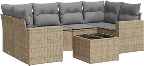 vidaXL Set canapele de grădină, 7 piese, cu perne, bej, poliratan
