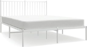vidaXL Cadru de pat metalic cu tăblie, alb, 135x190 cm