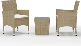 vidaXL Set mobilier bistro, 3 piese, bej, poliratan/sticlă securizată
