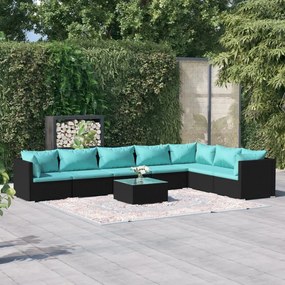 3101753 vidaXL Set mobilier de grădină cu perne, 8 piese, negru, poliratan