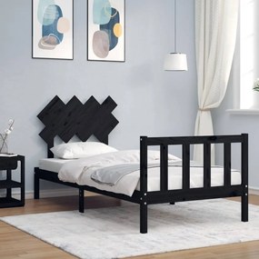 3193455 vidaXL Cadru de pat cu tăblie, negru, 90x200 cm, lemn masiv