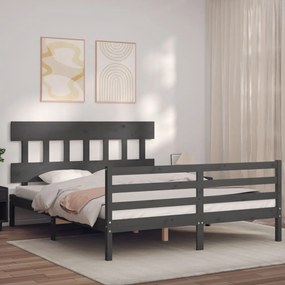 3195168 vidaXL Cadru de pat cu tăblie, gri, 160x200 cm, lemn masiv