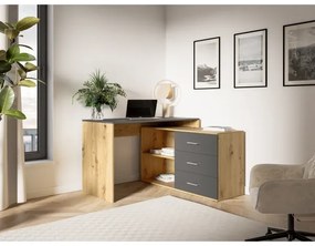 Birou JULES cu sertare și colț reversibil (stânga/dreapta), stejar artisan/antracit