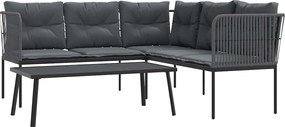 vidaXL Set canapea de grădină cu perne, negru, oțel și textilenă