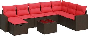 vidaXL Set canapele de grădină cu perne, 9 piese, maro, poliratan