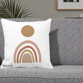 Perna Decorativa Boho Rainbow Sun, 40x40 cm, Alba Mata, Husa Detasabila, Perna Inclusa, BEKZ®